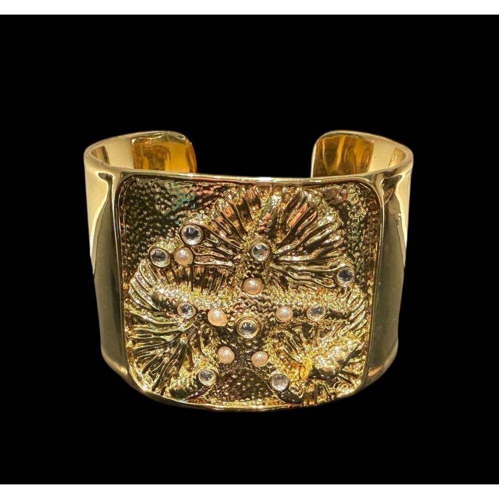 Lilly Pulitzer Gold Crystal Metallic Sea Treasure Starfish Beach Cuff Bracelet